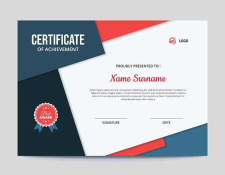 Red and Blue Geometric Shapes Certificate Design || Vector Geometric Background - A4 Size with 3mm Bleedのイラスト素材