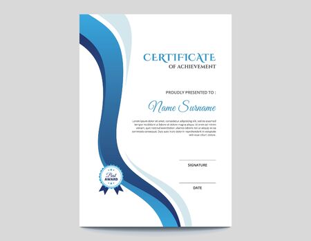 - Vertical Blue Waves Certificate Design || Vector Blue Waves Background - A4 Size with 3mm Bleedのイラスト素材