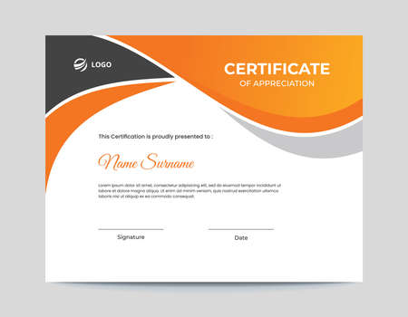 Orange and black waves certificate design
 Letter Size 11x8.5 with .125 Bleedのイラスト素材