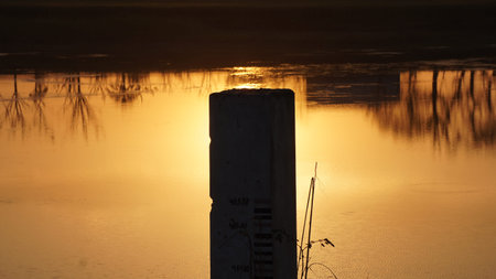 Reflection of the sunset in the salt lake,Thailand.