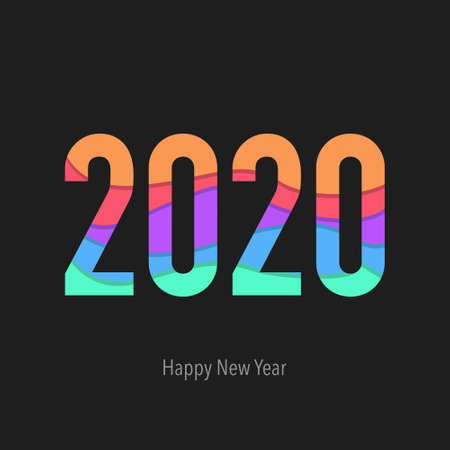 Happy New Year 2020 with simple text design. Colorful logo for your seasonal holiday flyers,...