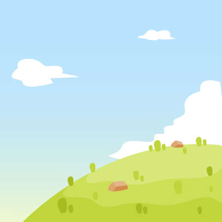 nature landscape background, cute flat design, vector illustration. Flat Summer Mountains landscape with green hills and grassのイラスト素材