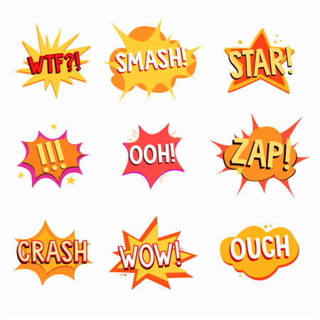 Collection of Cartoon, Comic Speech Bubbles. Colored Dialog Clouds with Pop Art Style