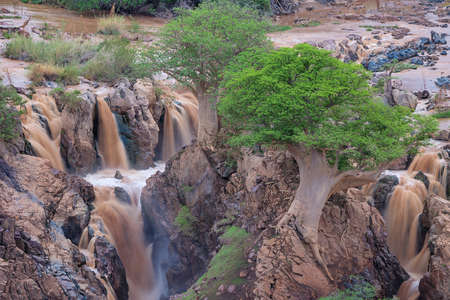 waterfall in savannah in namibiaの写真素材