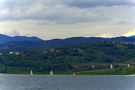 Lake Bilancino in Tuscanyの写真素材