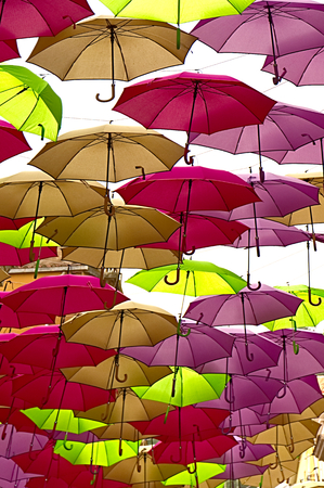 Colorful umbrellas near Sardiniaの写真素材