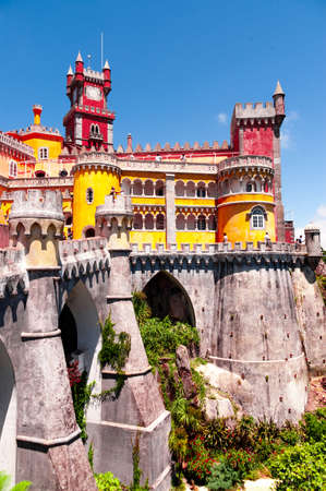Facade with bastions and towers of Da Pena National Palace - Portugalのeditorial素材
