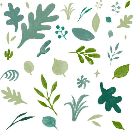 Hand drawn boho simple leaves floral elements cute natural patternのイラスト素材