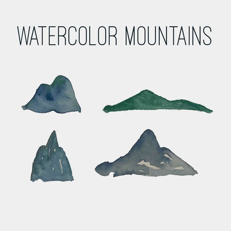 Hand drawn watercolor simple mountain elements natural patternのイラスト素材