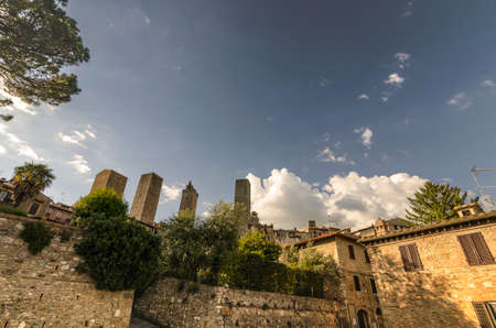 View of San Gimignano with its characteristic towers, Italyの写真素材