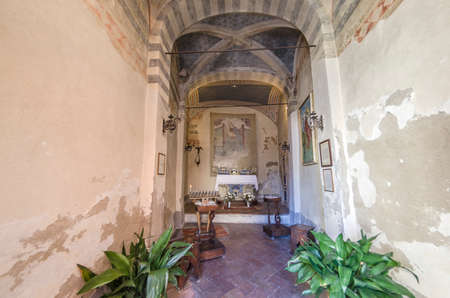 Interior view of a small and ancient church in Tuscany in Italyのeditorial素材