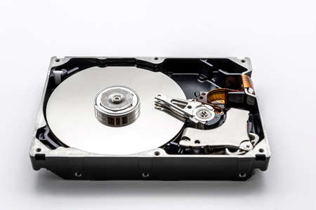 Close-up of mechanical hard disk disassembled