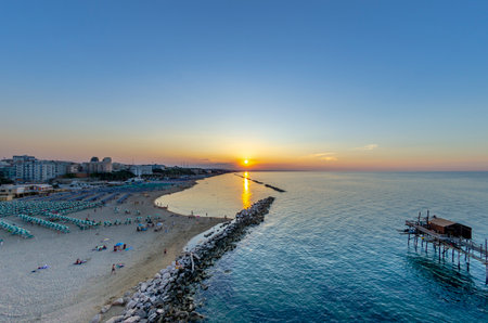 Panoramic view of the Lido di Termoli at sunsetの写真素材