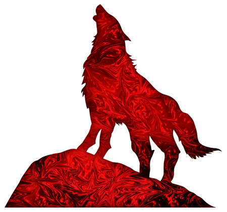 Wolf silhouette howling on the top of the hill