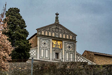 View of the basilica of San Miniato al Monte in Florenceの写真素材