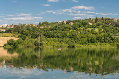 View of the Bilancino lake in Mugello in Tuscanyの写真素材