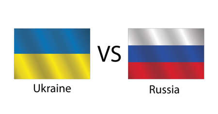 Flag of Ukraine against Russian flagの写真素材