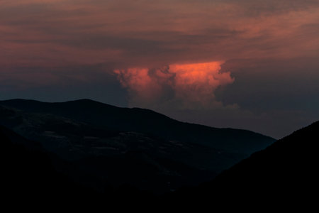 View of the sky with cumulonimbus clouds at sunset