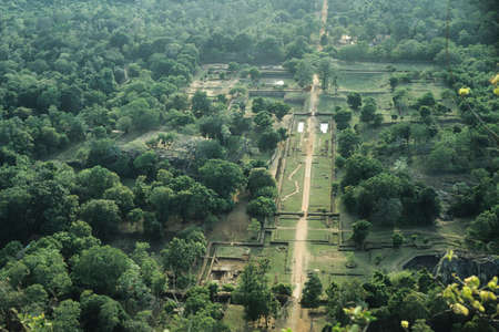 aerial view of the famous sigiriya gardens, lion's rock, sri lanka,の写真素材