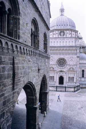 Part of the facade from the Basilica of Santa Maria Maggiore, Cappella Coleoni, Piazza Duomo, Bergamo Alta Citta, Italyの写真素材