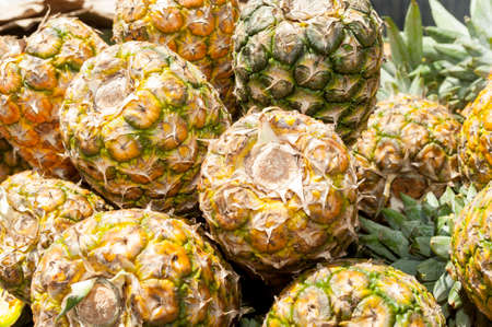 Pineapple at the fruit and vegetable market, Higuey, Dominican Republic, La Altagraciaの写真素材