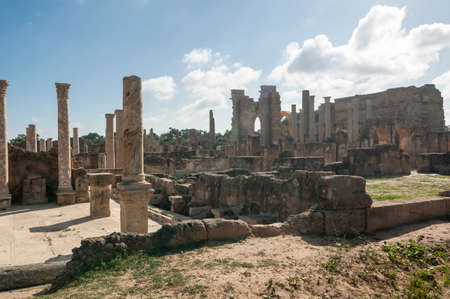 Archaeological site of Leptis Magna, Libya - 10/30/2006:  The Baths of Hadrian  in the ancient Roman city of Leptis Magna.のeditorial素材