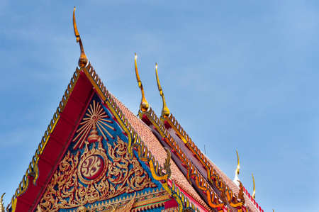Architectural detail of the buddhist temple of Wat mongkol nimit, Phuket town, Thailandの写真素材