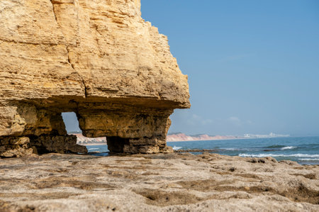 Maria Luisa beach with rock formation in Albufeira, Algarve, Portugal.の写真素材
