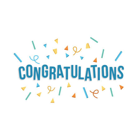 Congratulations banner with confetti. Vector illustration flat designのイラスト素材