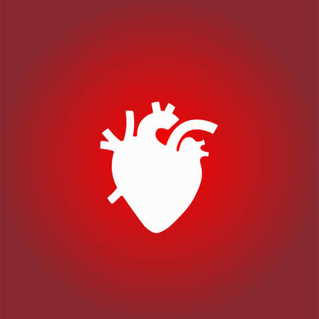 Human heart vector illustration, white icon on red backgroundのイラスト素材