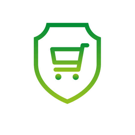 Customer protection symbol. Safety from crime and fraud. Shield with shopping cart icon.のイラスト素材