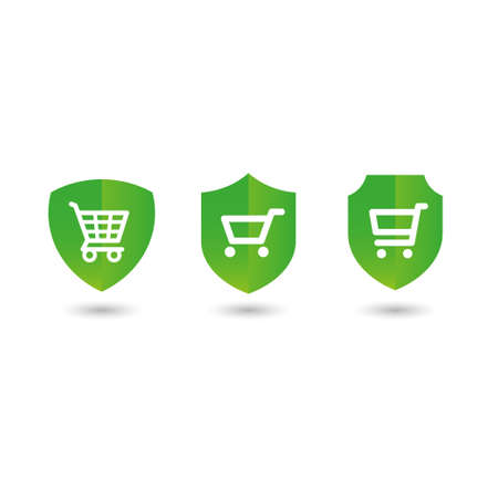 Shop cart icon on shield.のイラスト素材