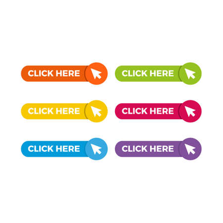 Set of click here buttons with arrow icon