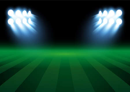 Football arena field with bright stadium lights, vector design illustrationのイラスト素材