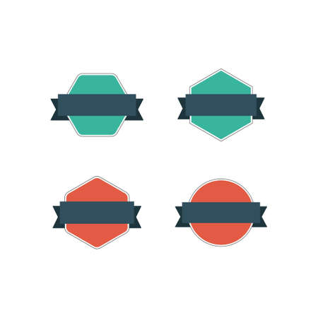 Set of badges with labels and ribbons, vector collection, flat designのイラスト素材