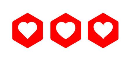 Love symbol, heart icons inside hexagon shape, passion red signのイラスト素材
