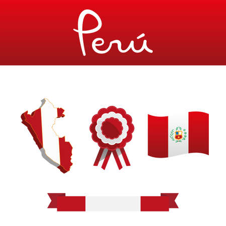 Illustration for Peruvian map, cockade and flags, national symbols of Peru - Royalty Free Image