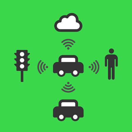 Smart carn infographics, vehicle to everything, v2x technology vector infographics iconsのイラスト素材