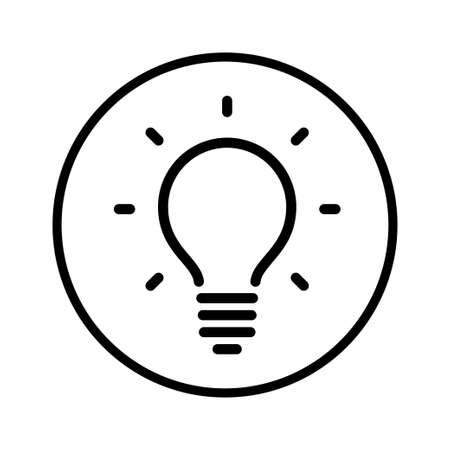 Idea symbol, brilliant solution concept, light bulb linear pictogram inside a circle, isolated vectorのイラスト素材