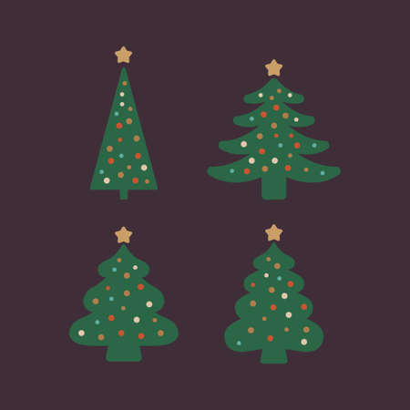 Christmas tree vector illustrations, isolated vector iconsのイラスト素材