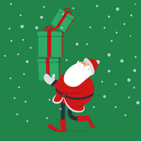 Santa claus illustration with gift. Cute and funny cartoon style design for Christmas salutation.のイラスト素材