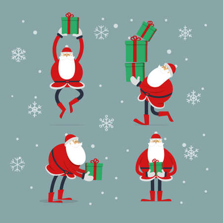 Collection of Christmas Santa Claus, flat cartoon illustrations.のイラスト素材