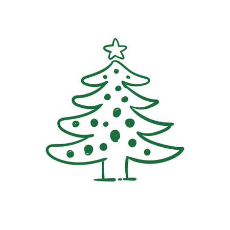 Hand drawing christmas tree, christmas decoration doodleのイラスト素材