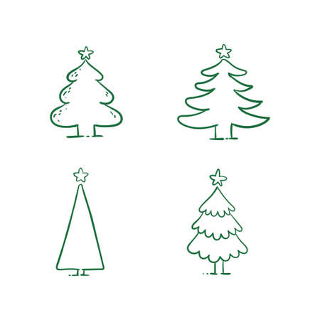 Hand drawing christmas tree collection, christmas decoration doodle setのイラスト素材
