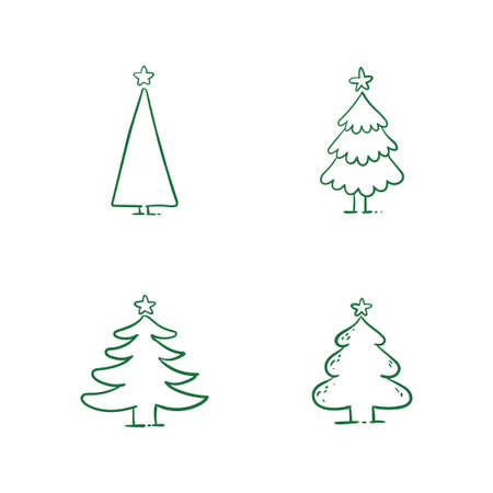 Hand drawing christmas tree collection, christmas decoration doodle setのイラスト素材