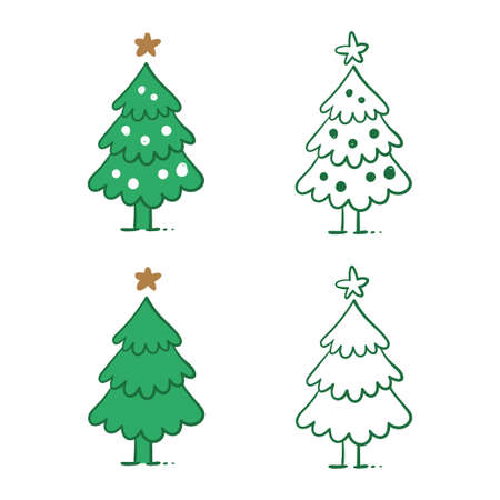 Hand drawing christmas tree collection, christmas decoration doodle setのイラスト素材