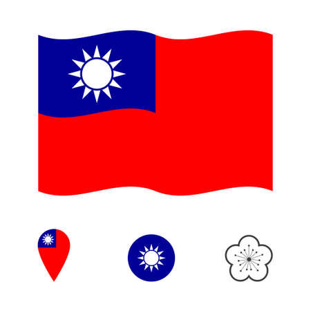 Flag of Taiwan with national symbols collectionのイラスト素材