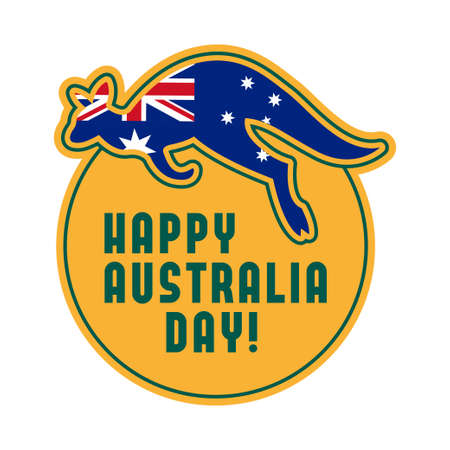 Happy Australia day badge with kangaroo with australian flagのイラスト素材