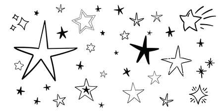 Stars doodle set. Hand drawn star sketch illustrations. Vector collection.のイラスト素材
