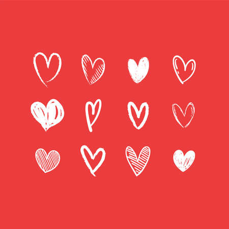 Set of hand drawn hearts. Heart doodles illustration collection. Symbol of love, health and care.のイラスト素材